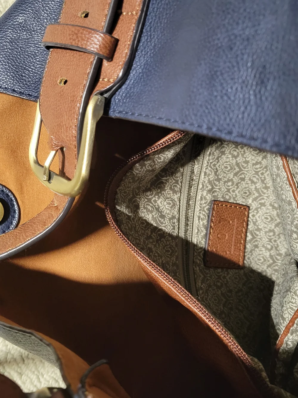 Joy Susan Navy Leather Hobo Bag with Brown Strap